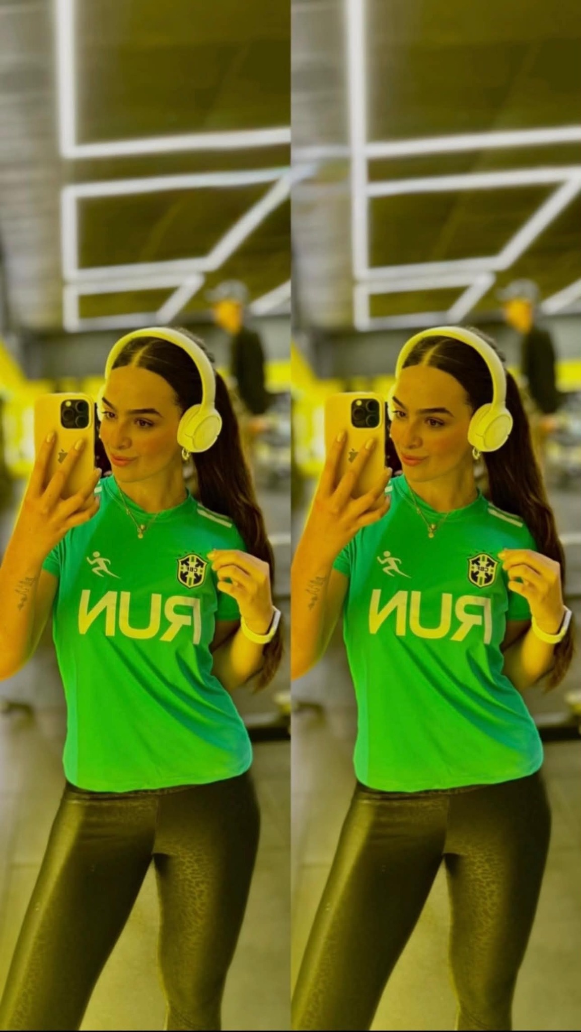 Influencer usando camiseta personalizada esportiva