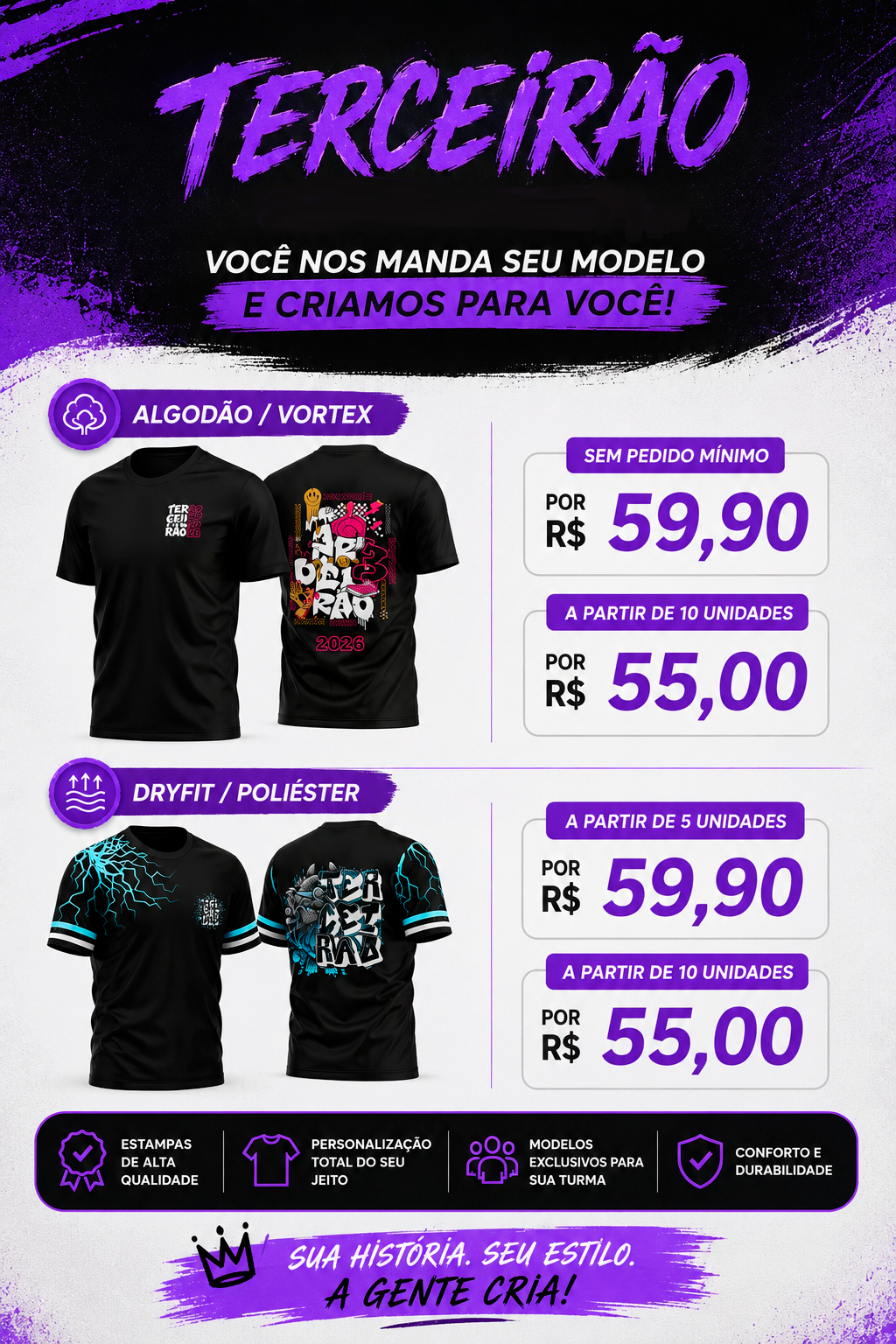 Tabela de valores Terceirão para camisetas