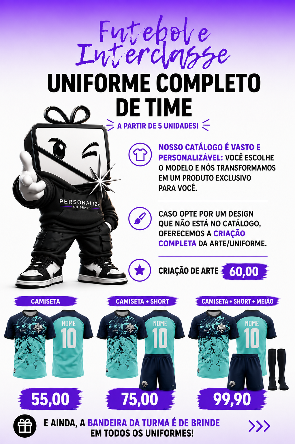 Uniforme completo para Interclasse e futebol